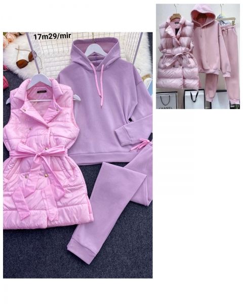 Suit Size Plus three-piece vest with pink belt and fleece suit lilac 10.23 M29