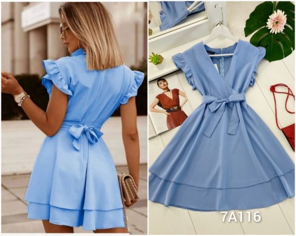 Wing dress with belt blue G258 G214