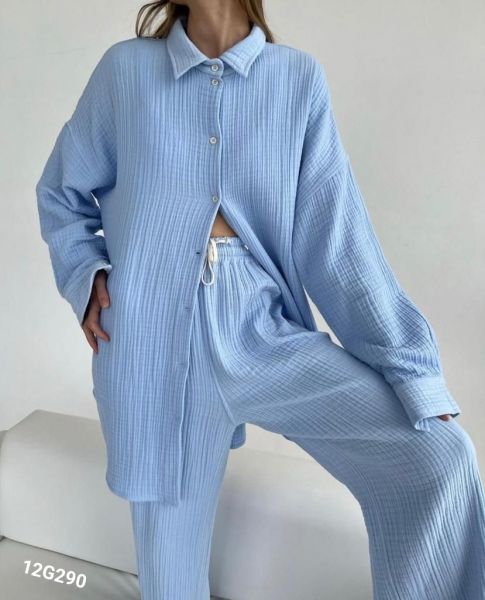 Summer Muslin suit with trousers blue BEK