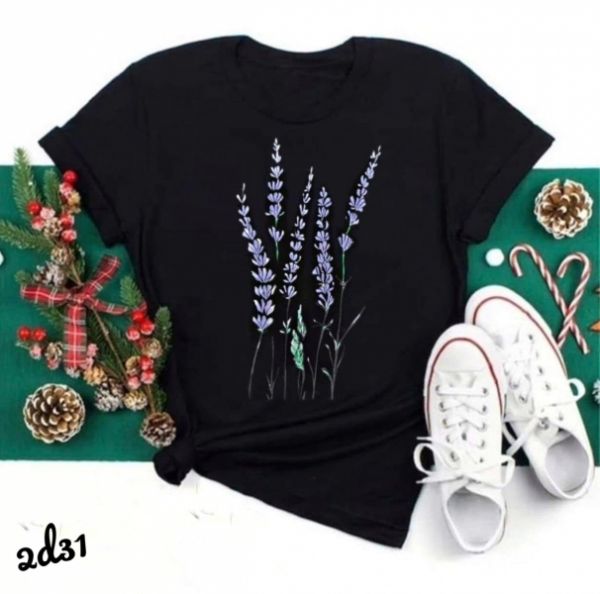 Lavender sprig T-shirt black D31