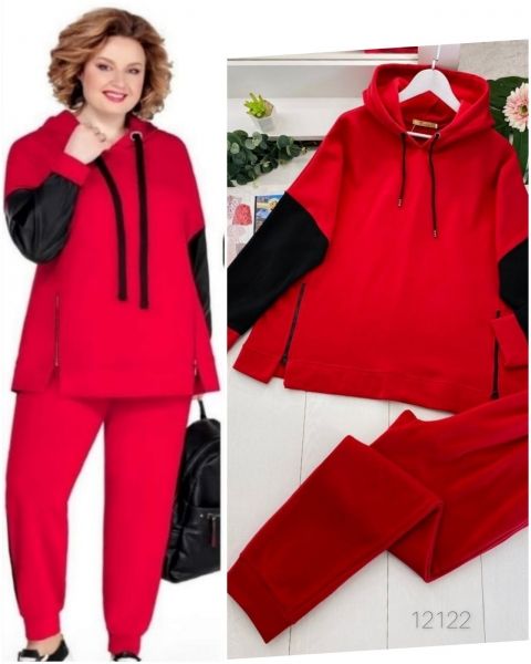 Suit SIZE PLUS with fleece red RH122