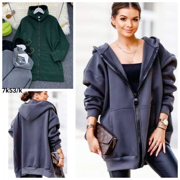 Cardigan Size Plus with fleece with hood and pocket with zipper gray K53