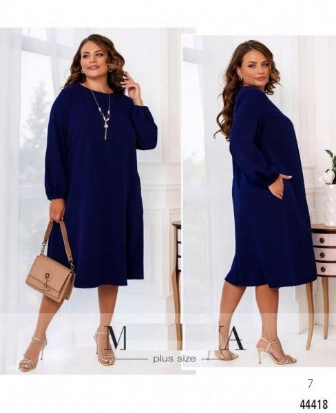 Crepe dress SIZE plus dark blue M105.58