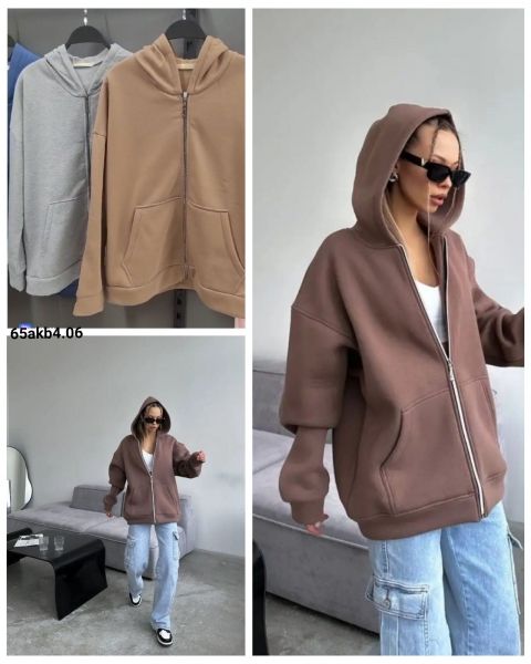 Size Plus fleece sweatshirt with dropped sleeves with zipper, beige akb4.6chino