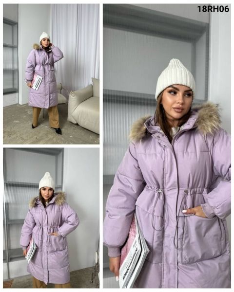 Long jacket with fur hood lilac RH06