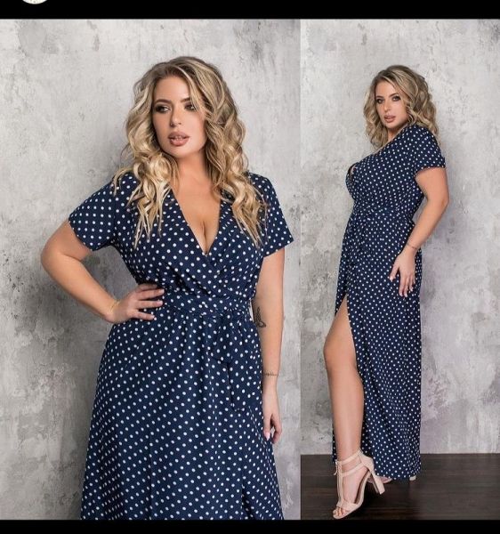 Soft wrap dress SIZE PLUS with polka dots, dark blue KH110 10.23 KH745