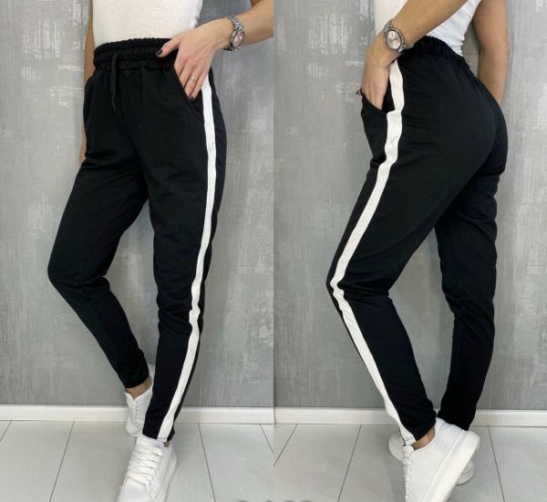 Double-thread trousers black with white stripe IN