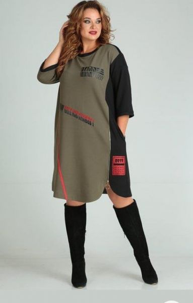 Tunic-dress SIZE PLUS BEST with khaki insert SH110