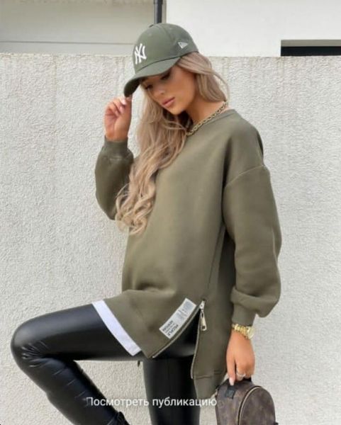 Sweatshirt with side zips khaki B77