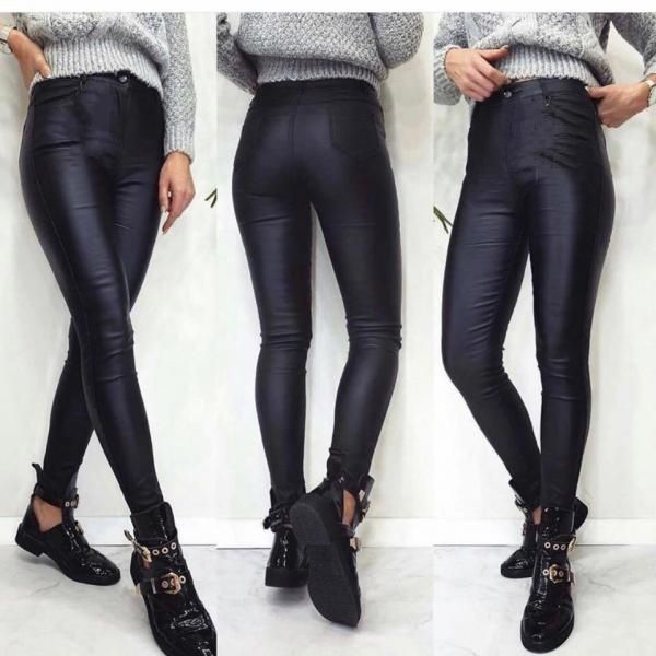 Stretch trousers with leather look black AN123 New price