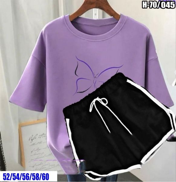 Shorts and T-shirt Size Plus with butterfly lilac SV