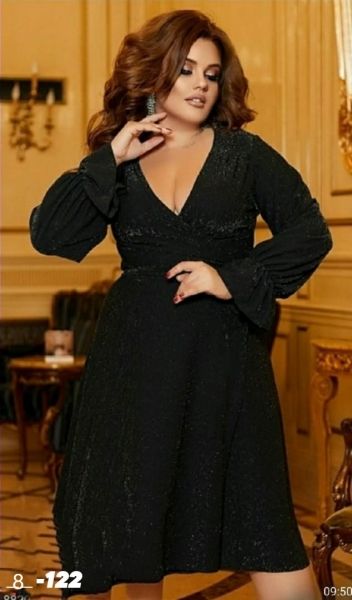 Wrap dress SIZE PLUS lurex sand black RH122 10.23