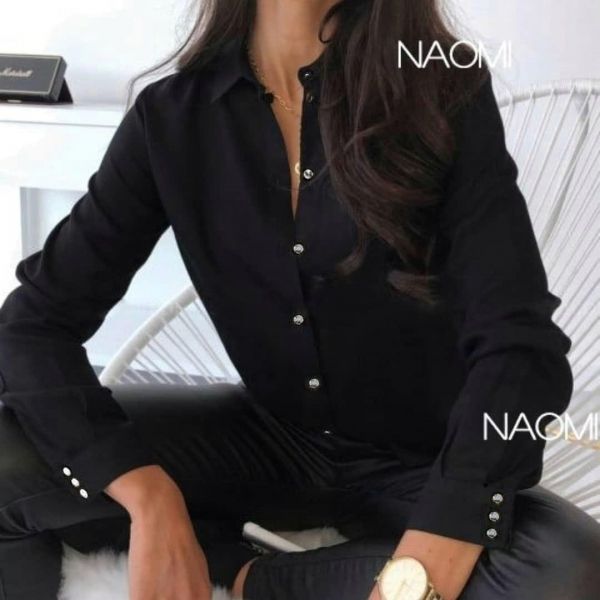 NAOMI blouse with buttons on the sleeves, black K2-118