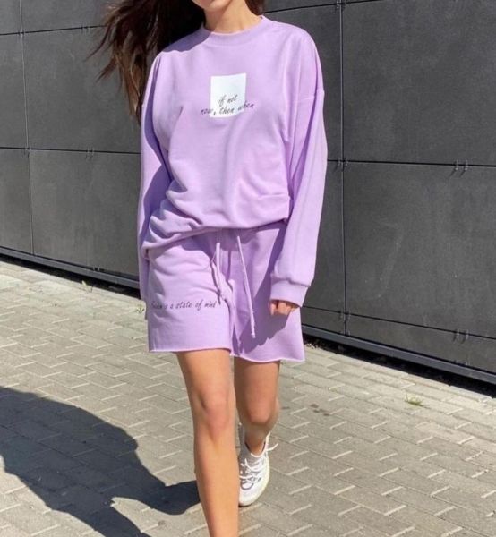 Suit sweatshirt and shorts OVERSIZE good quality Turkish double thread lilac PRO-SH