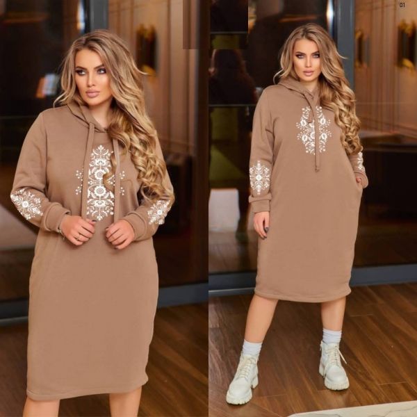 Warm dress with hood beige RX