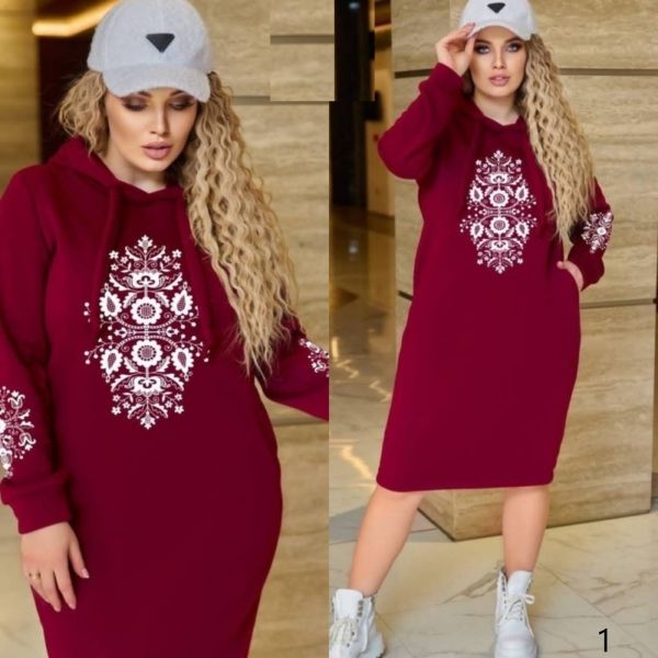 Warm dress with hood burgundy RX