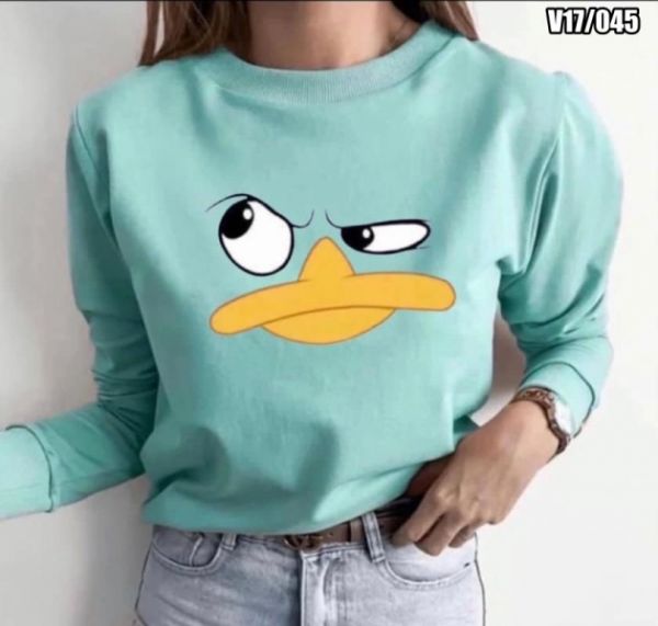 Sweatshirt with duck without hood, turquoise SV