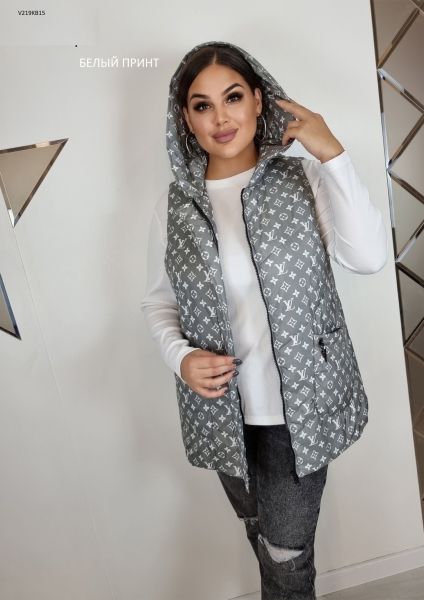 Bolone vest with hood SIZE PLUS gray with white print V219KB