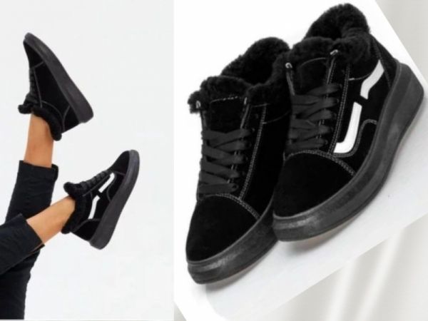 Sneakers with fur suede black LSHI 1224