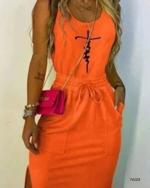 FAITH light midi dress orange K4103