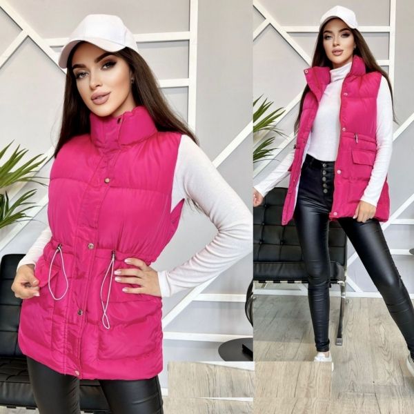 Long vest with large pockets hot pink ZI