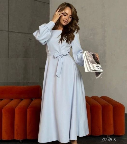 Midi dress with belt blue O114 G250