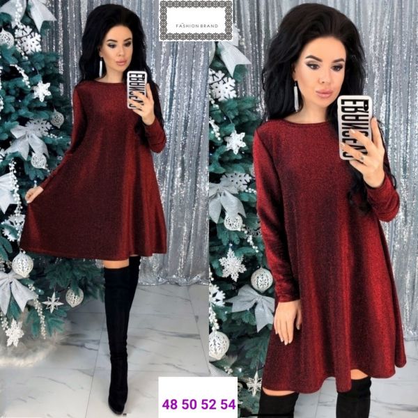 Dress Size Plus knitted lurex sand burgundy RX