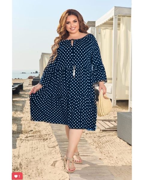 Size plus polka dot dress dark blue RH06