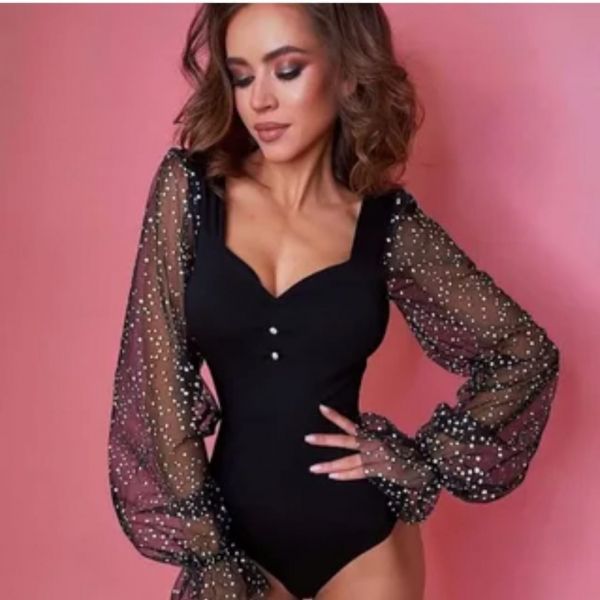 Bodysuit with mesh sleeves black 10.23 A133