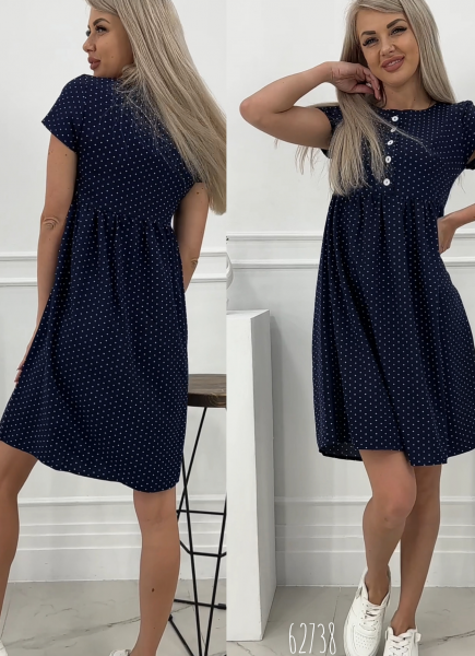 Polka dot dress with buttons, dark blue A738