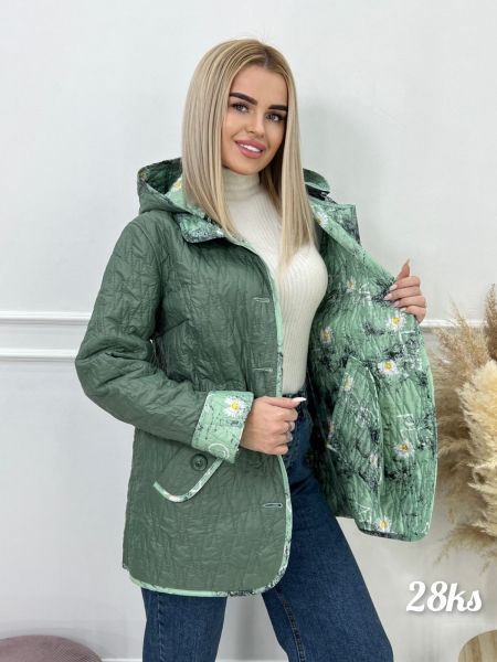 Quilted jacket size Plus lining mint flowers KSU0297