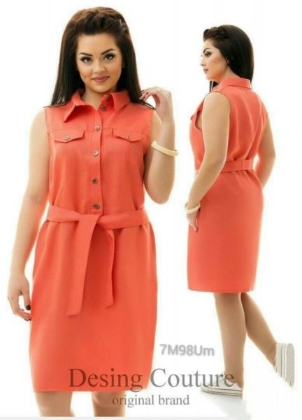 Dress with belt and short sleeves SIZE PLUS orange M98UM