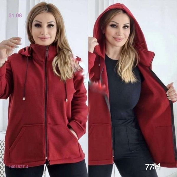 Insulated sweatshirt with zipper SIZE PLUS burgundy R754