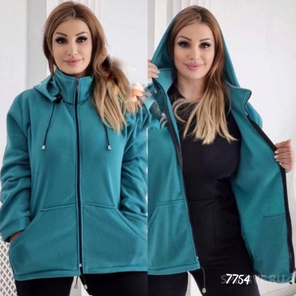 Insulated sweatshirt with zipper SIZE PLUS turquoise R754