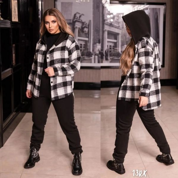 Suit checkered biker top Size Plus black trousers 10.23 RX