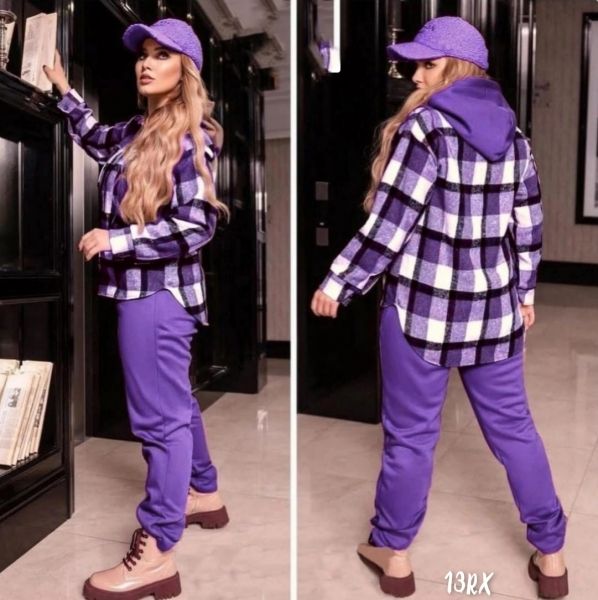 Suit checkered biker top Size Plus lilac trousers 10.23 RX