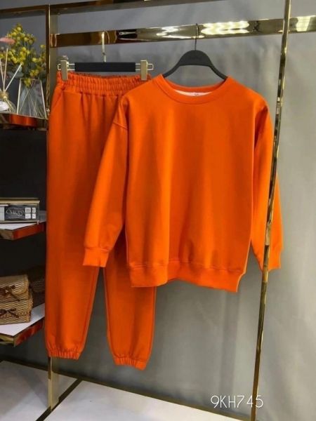 Suit with fleece without hood, elastic cuffs orange KH745