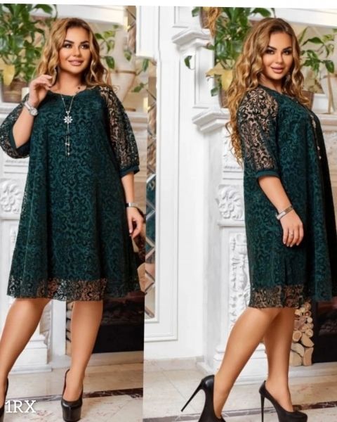 Dress SIZE PLUS mesh pattern 3/4 sleeves green RX