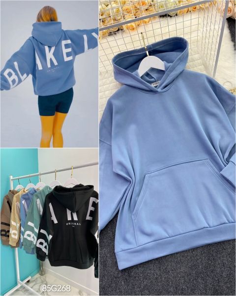 Sweatshirt with fleece OVERSIZE with print on the back blue G268