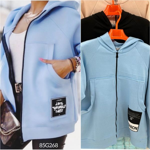 Size Plus fleece sweatshirt with zipper blue B77 G268