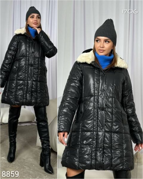 Jacket with hood and fur collar, black 8859 RH06