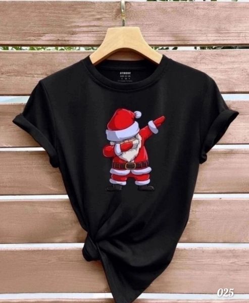 T-shirt Size Plus New Year's hype Santa Claus black SV