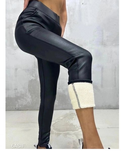 Leggings, under the skin with fur, black MT