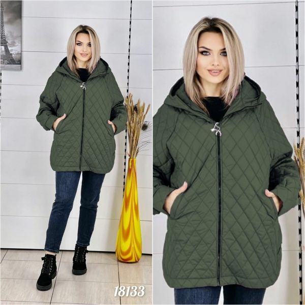 Quilted jacket Size plus khaki A133