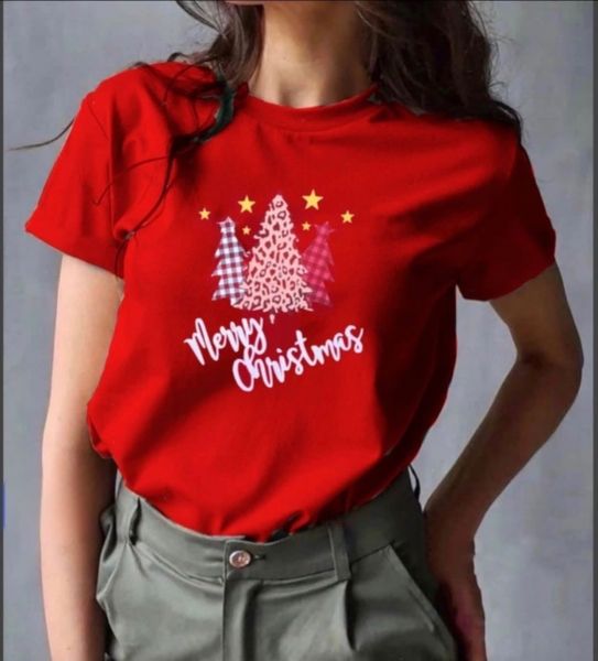 T-shirt Marry Cristmas three Christmas trees red SV D31