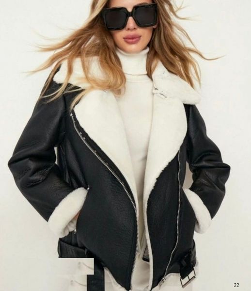 Sheepskin coat BLACK with white fur with ZI belt