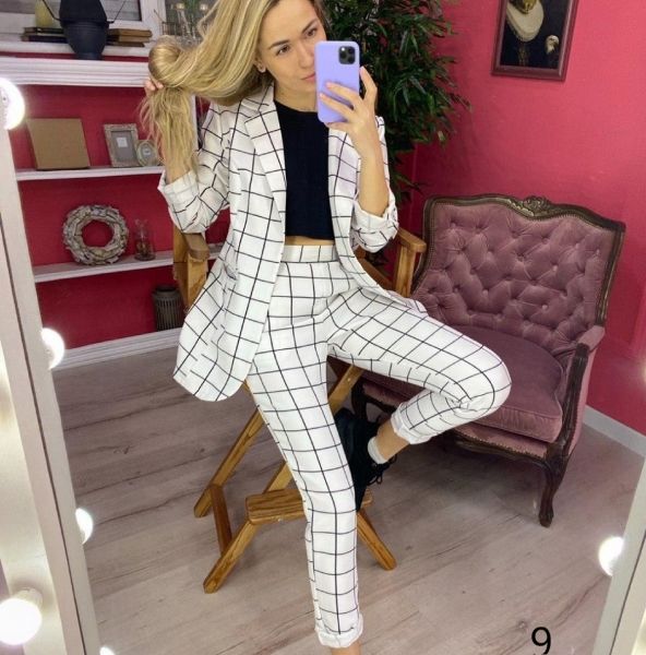 Barbie check suit jacket and trousers white A133