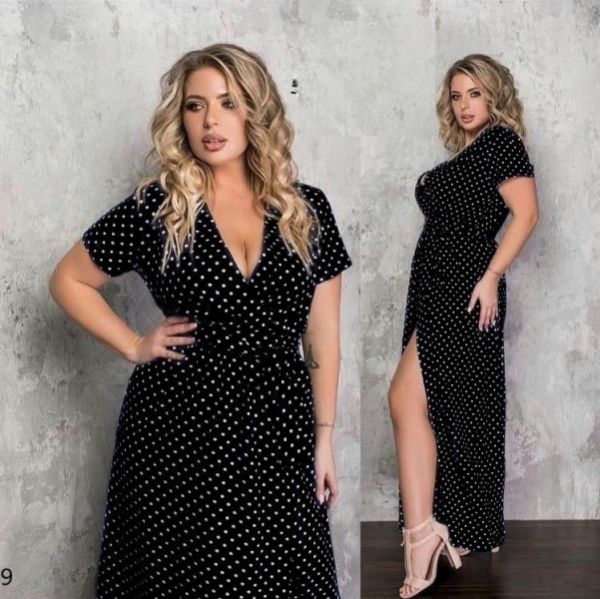 Soft wrap dress SIZE PLUS with polka dots black KH110 10.23 KH745