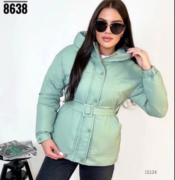 Jacket with belt and hood 8638 mint T124