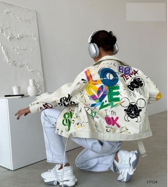 Leather jacket in POP ART style white ZI T124